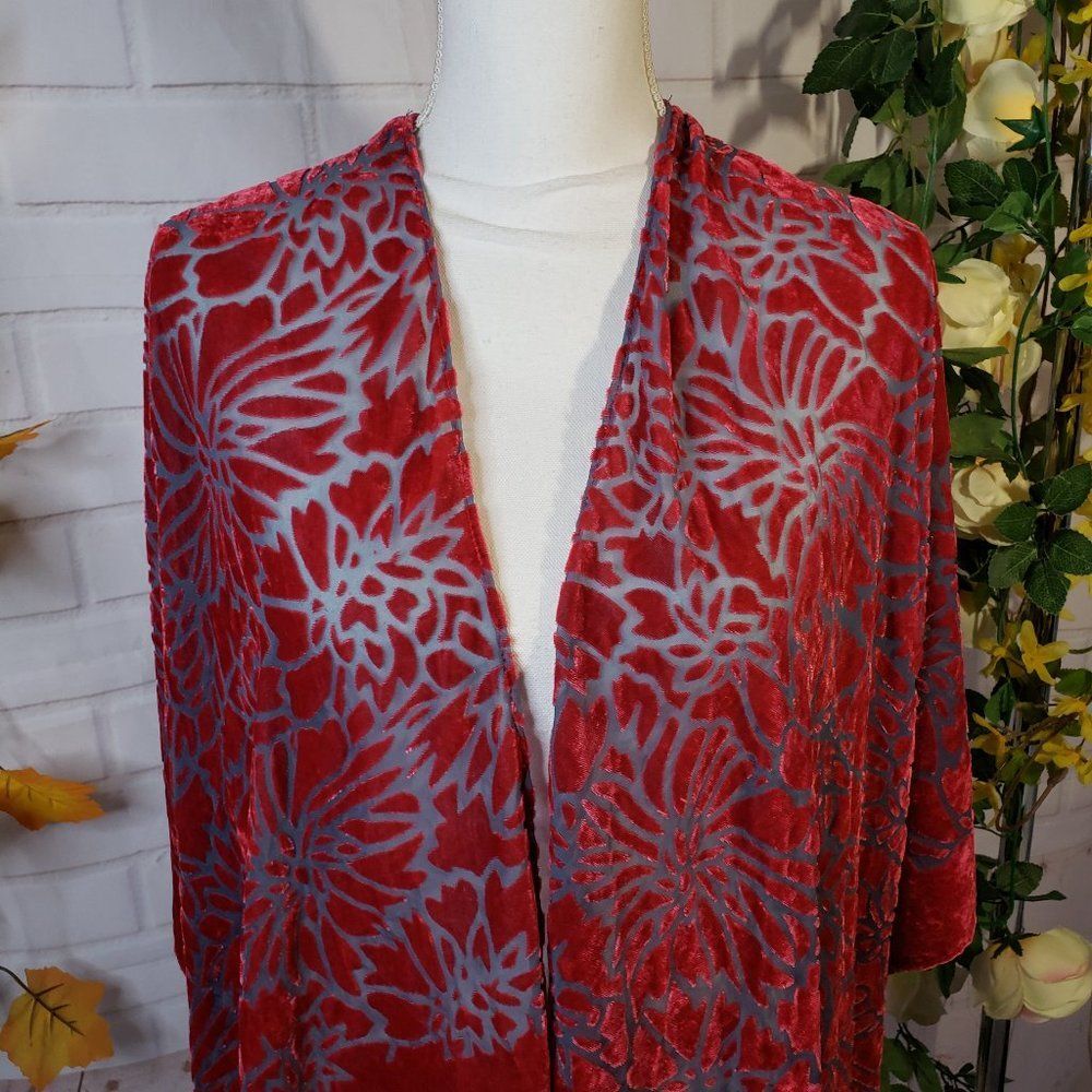 Marc New York Red Flocked Shrug Semi Sheer One Size Cardigan Shawl NWT